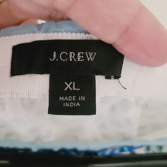 J. Crew Block Print Tiered Maxi Skirt Blue Boho Cotton Size XL - Picture 8 of 9